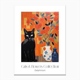 Cats & Flowers Collection Delphinium Flower Vase And A Cat, A Painting In The Style Of Matisse 1 Canvas Print