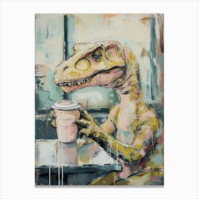 Graffiti Style Dinosaur Drinking A Coffee In A Cafe 2 Canvas Print