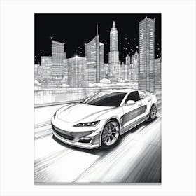 Tesla Model S City Drawing 8 Canvas Print