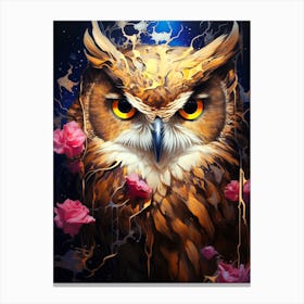 Owl With Roses 1 Canvas Print