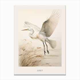 Vintage Bird Drawing Egret 2 Poster Canvas Print