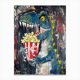 Paint Splash Dinosaur Eating Popcorn 3 Canvas Print