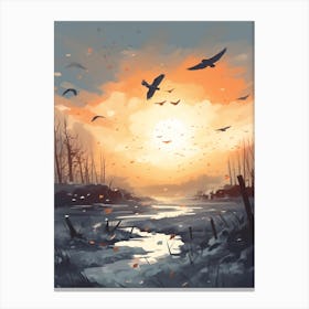 Flock Of Birds Winter 3 Canvas Print