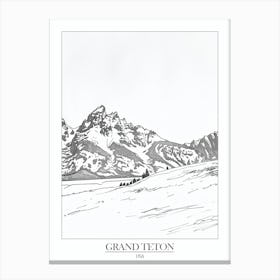 Grand Teton Usa Line Drawing 2 Poster Canvas Print