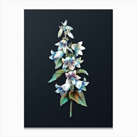 Vintage Bellflowers Botanical Watercolor Illustration on Dark Teal Blue n.0401 Canvas Print