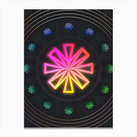 Neon Geometric Glyph in Pink and Yellow Circle Array on Black n.0351 Canvas Print