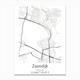 Zaandijk,Netherlands Minimalist Map Canvas Print