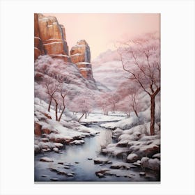 Dreamy Winter Painting Zion National Park United States 4 Canvas Print