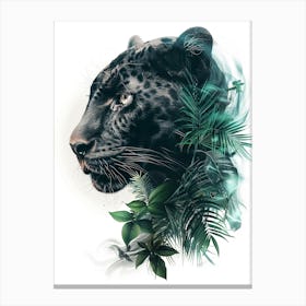 Double Exposure Realistic Black Panther With Jungle 9 Canvas Print