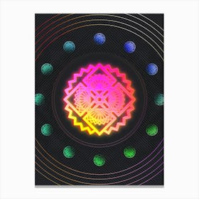 Neon Geometric Glyph Abstract in Pink and Yellow Circle Array on Black n.0310 Canvas Print