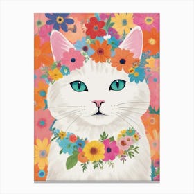 White Cat With Flower Crown Canvas Print