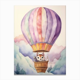 Baby Lemur In A Hot Air Balloon Canvas Print