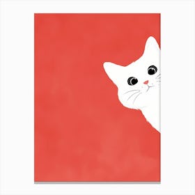 White Cat On Red Background Canvas Print