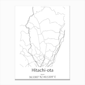 Hitachi Ota,Japan Minimalist Map Canvas Print