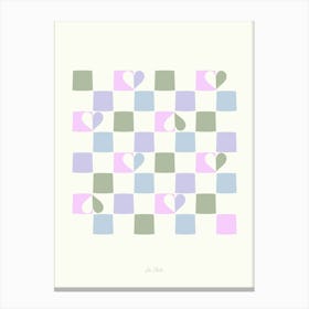 Checkerboard Hearts sage, pink and blue Canvas Print