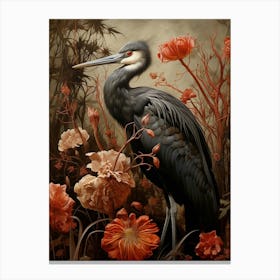 Dark And Moody Botanical Crane 1 Canvas Print