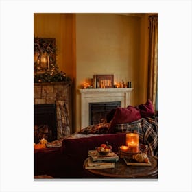 Autumn Themed Cozy Living Room Warm Golden Light Bathing The Room Soft Textures Of Plush Pillows N (4) Canvas Print