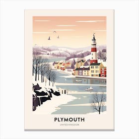 Vintage Winter Travel Poster Plymouth United Kingdom Canvas Print