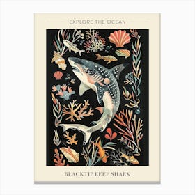 Blacktip Reef Shark Seascape Black Background Illustration 4 Poster Canvas Print