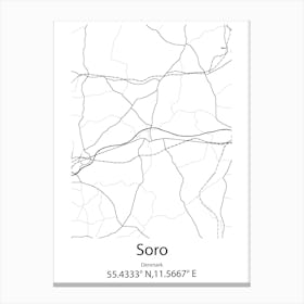 Soro,Denmark Minimalist Map Canvas Print