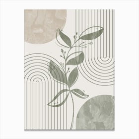 Boho Botanical Art, Sage Green and Beige Mid-Century Modern, Abstract Line 1 Canvas Print