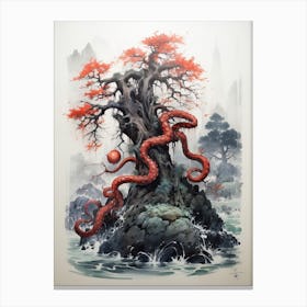 Octopus, Japanese Brush Painting, Ukiyo E, Minimal 3 Canvas Print
