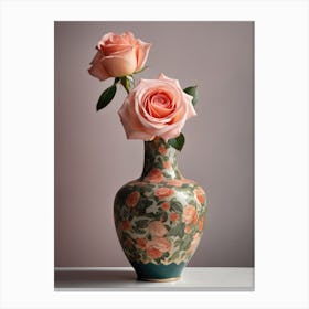 A Vase Of Pink Roses 19 Canvas Print