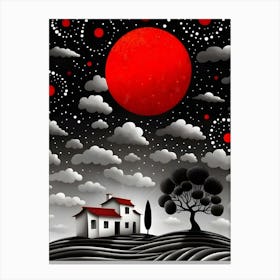 Red Sky With A House Canvas Print