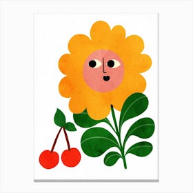 Yellow Flower And Cherry Canvas Print