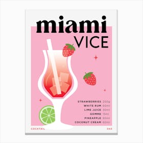 Miami Vice in Pink Cocktail Recipe Canvas Print
