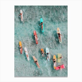 Aerial View Of People On Surfboards Canvas Print