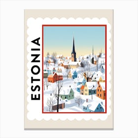 Retro Winter Stamp Poster Tallinn Estonia 1 Canvas Print