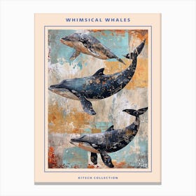Whimsical Whales Brushstrokes Poster 4 Canvas Print