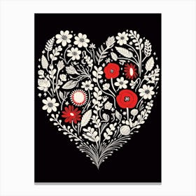 Folky Red & Black Heart Pattern 3 Canvas Print