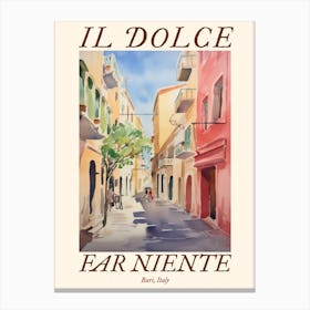 Il Dolce Far Niente Bari, Italy Watercolour Streets 3 Poster Canvas Print