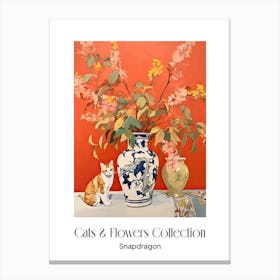 Cats & Flowers Collection Snapdragon Flower Vase And A Cat, A Painting In The Style Of Matisse 3 Canvas Print