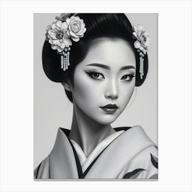 Geisha Illustration in Black and White Canvas Print