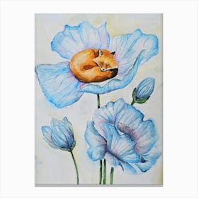 Fox With Blue Flower Canvas Print