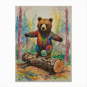Bear On Log Canvas Print