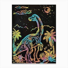 Colourful Dinosaur Neon Line Illustration 2 Canvas Print