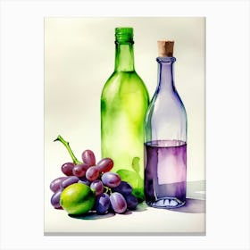 Lime and Grape near a bottle watercolor painting 6 Canvas Print