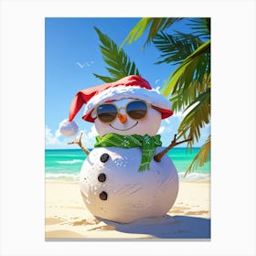 Snowman On The Beach Canvas Print