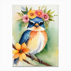 Bluebird With Flowers Canvas Print