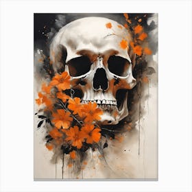 Abstract Skull Orange Flowers Painting (30) Canvas Print