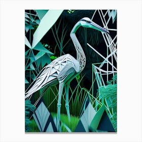 Blue Heron In Garden Polygonal Wireframe 1 Canvas Print