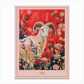 Floral Animal Painting Ram 3 Poster Canvas Print