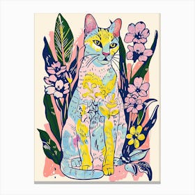 Cute Egyptian Mau Cat With Flowers Illustration 3 Canvas Print