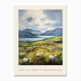 Flock Of Sheep In The Highlands Impressionism Style Poster Canvas Print