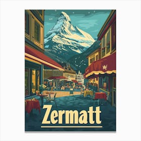 Aihrgdesign A Retro Travel Poster For Zermatt 4 Canvas Print