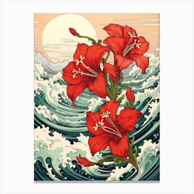 Great Wave With Amaryllis Flower Drawing In The Style Of Ukiyo E 3 Canvas Print